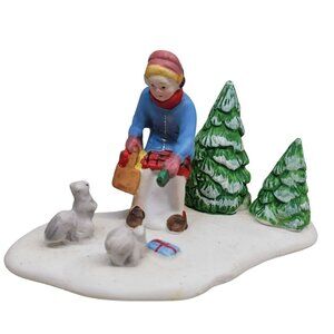 Lemax God‎ Bless Us Everyone 83263-R Girl Feeding Squirrels Pine Trees 1998 Vtg